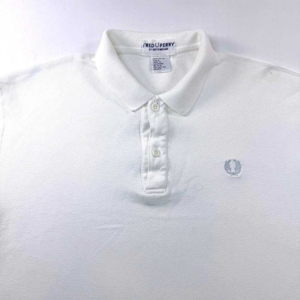 Fred Perry Polo Shirt Mens Large White Embroidered Logo Sportswear Classic Pique